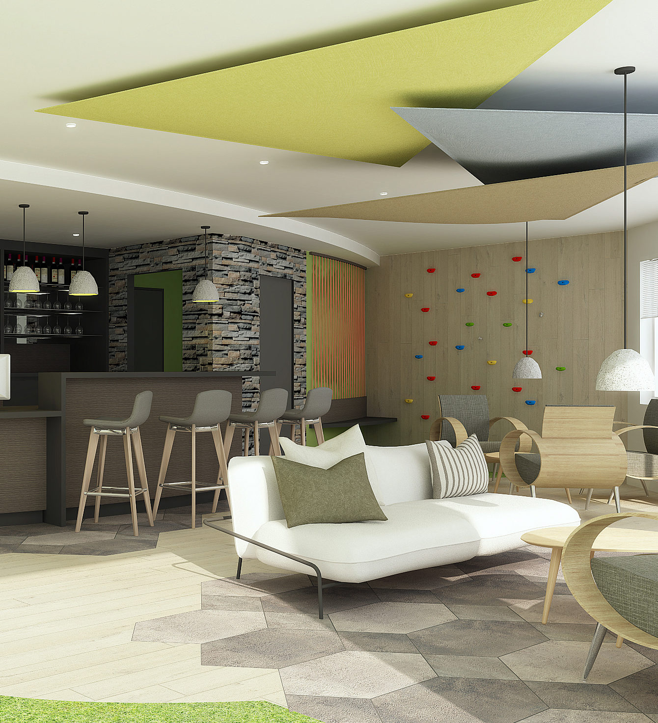 Perspective 3D du Hall de réception de l'hôtel Ibis Styles d'Annecy