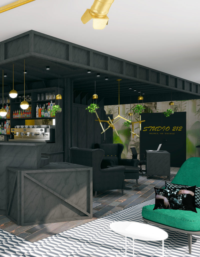 Agencement et aménagement de l'espace bar et lounge de l'hôtel Ibis Styles de La Plaine Saint-Denis