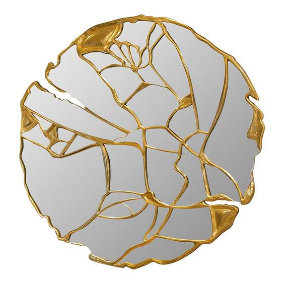 Miroir en verre avec jointure en or Kintsugi