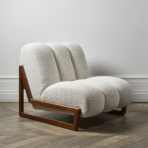 Assise en laine bouclée arrondies aux formes des seventies