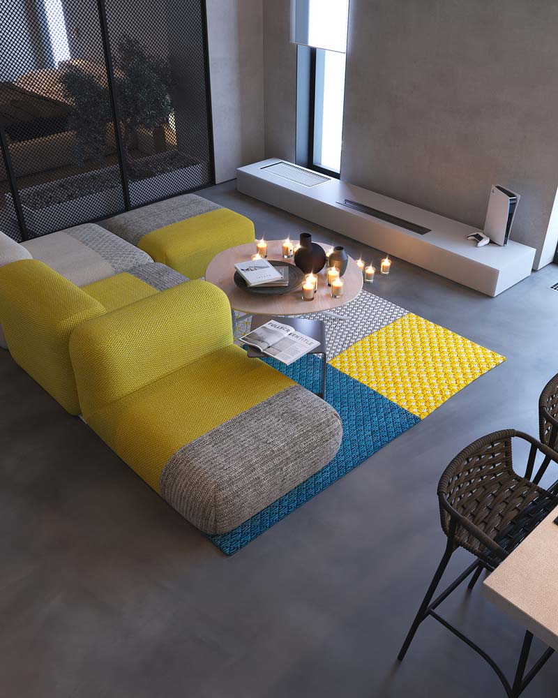 Canapé modulable bicolore gris et jaune illuminating