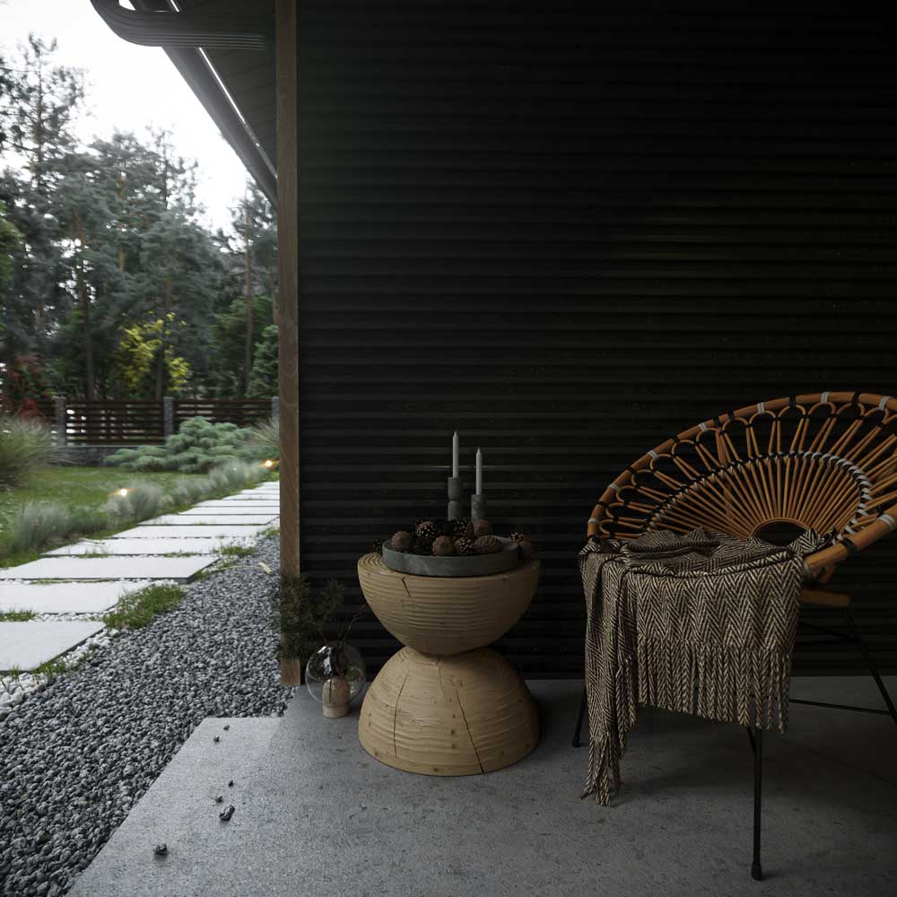 Le mobilier de jardin sert pour créer un coin lecture cocooning avec un fauteuil en corde et un guéridon