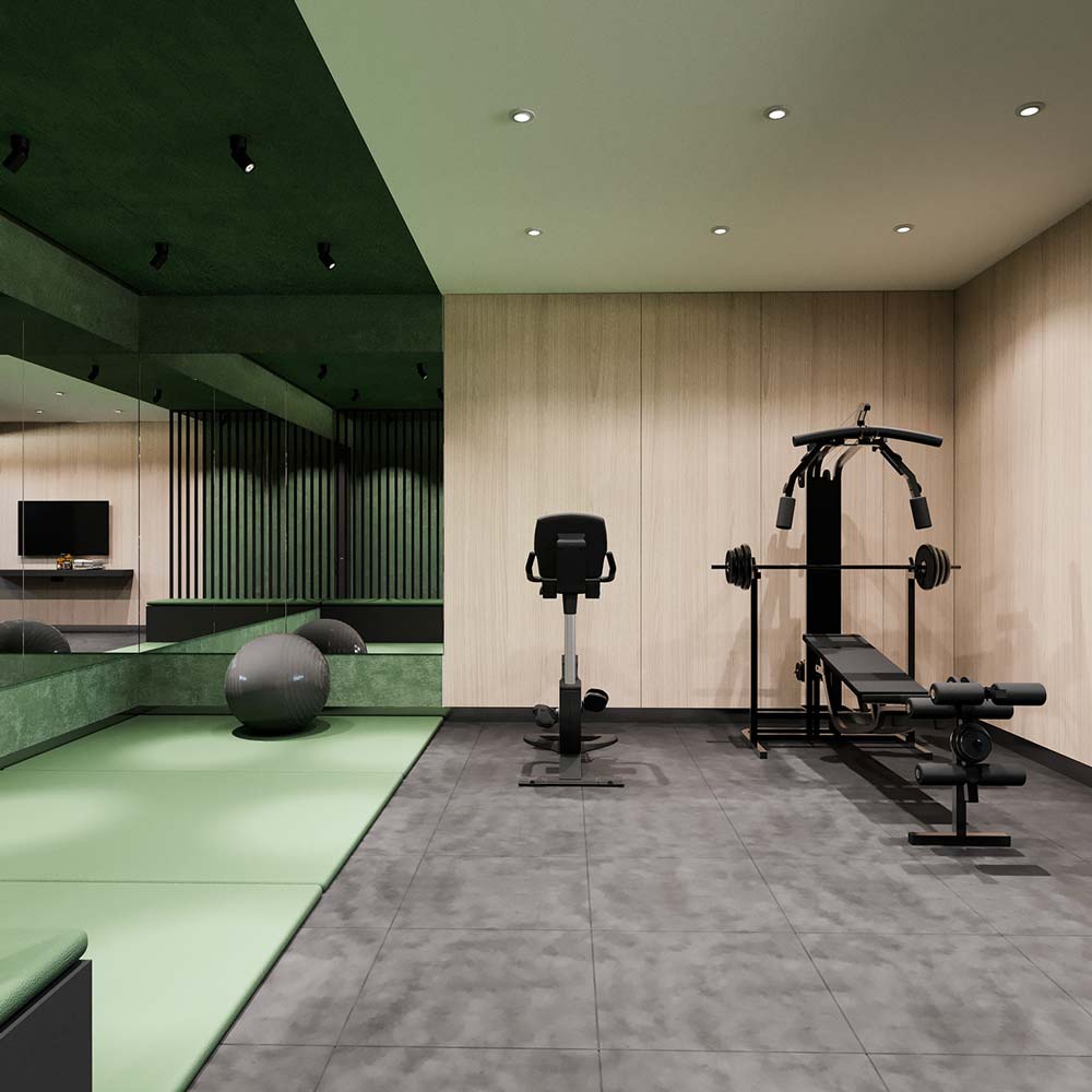 Une Salle De Sport Avec Des Tapis Roulants Et Une Lumière Au Mur