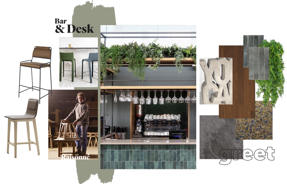 Moodboard et inspiration du bar et du des pour l'hôtel Greet de Floirac