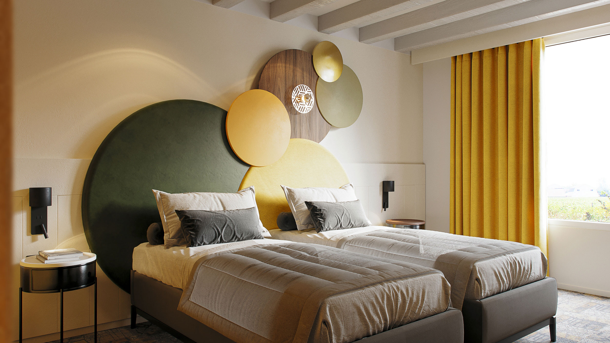 Chambre et tête de lit inspirée du terroir vinicole pour le Mercure Auxerre
