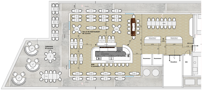 plan d'implantation du restaurant en rooftop pour l'hôtel Golden Tulip de Martigues