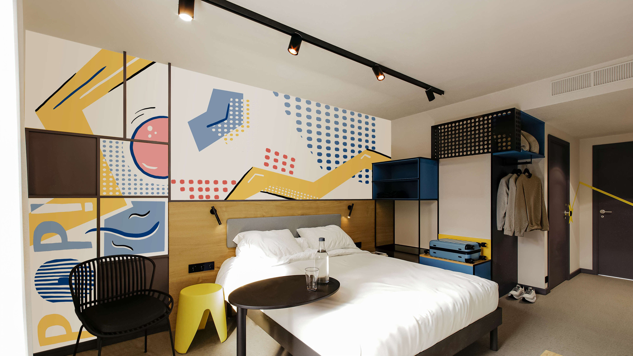 Chambre témoins du projet de construction de l'ibis styles Angoulême, graphisme Audrey Sedano.
